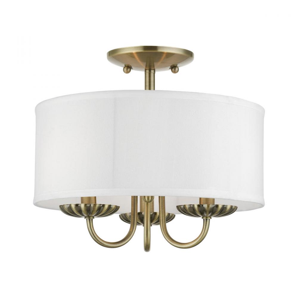 3 Light Antique Brass Semi-Flush Mount