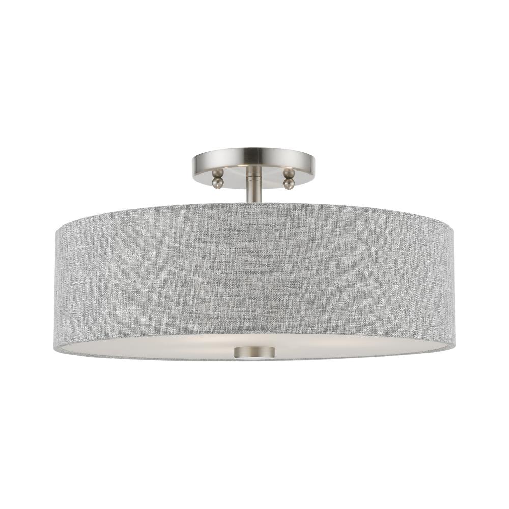 3 Light Brushed Nickel with Shiny White Accents Semi-Flush