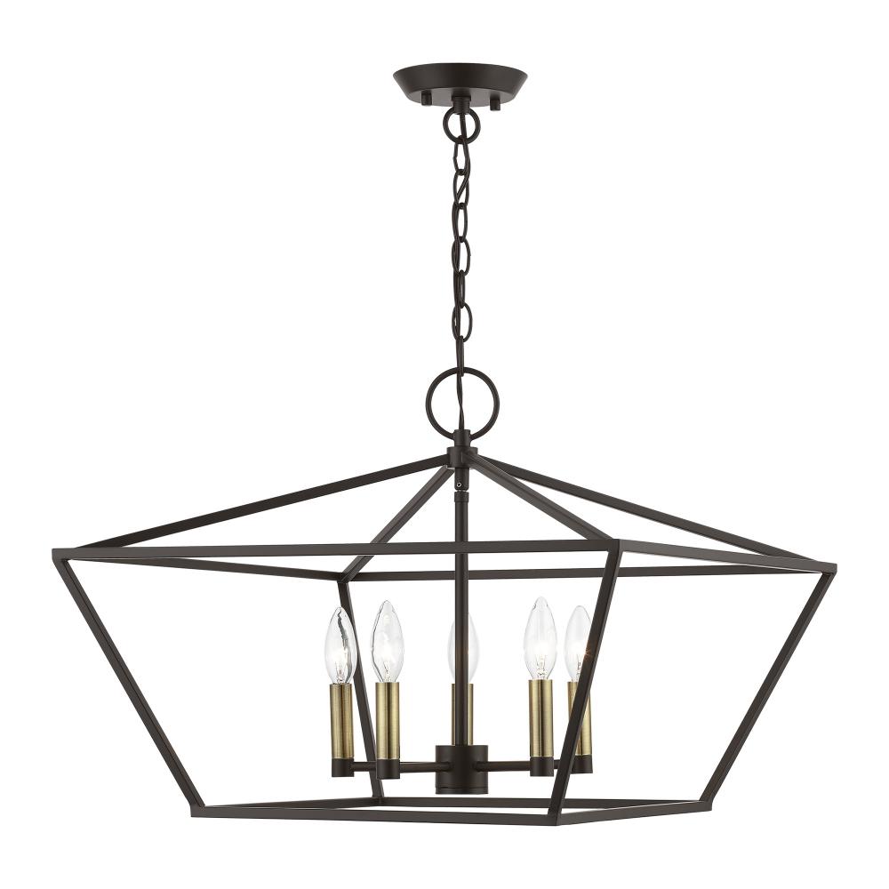 5 Light Bronze with Antique Brass Accents Chandelier