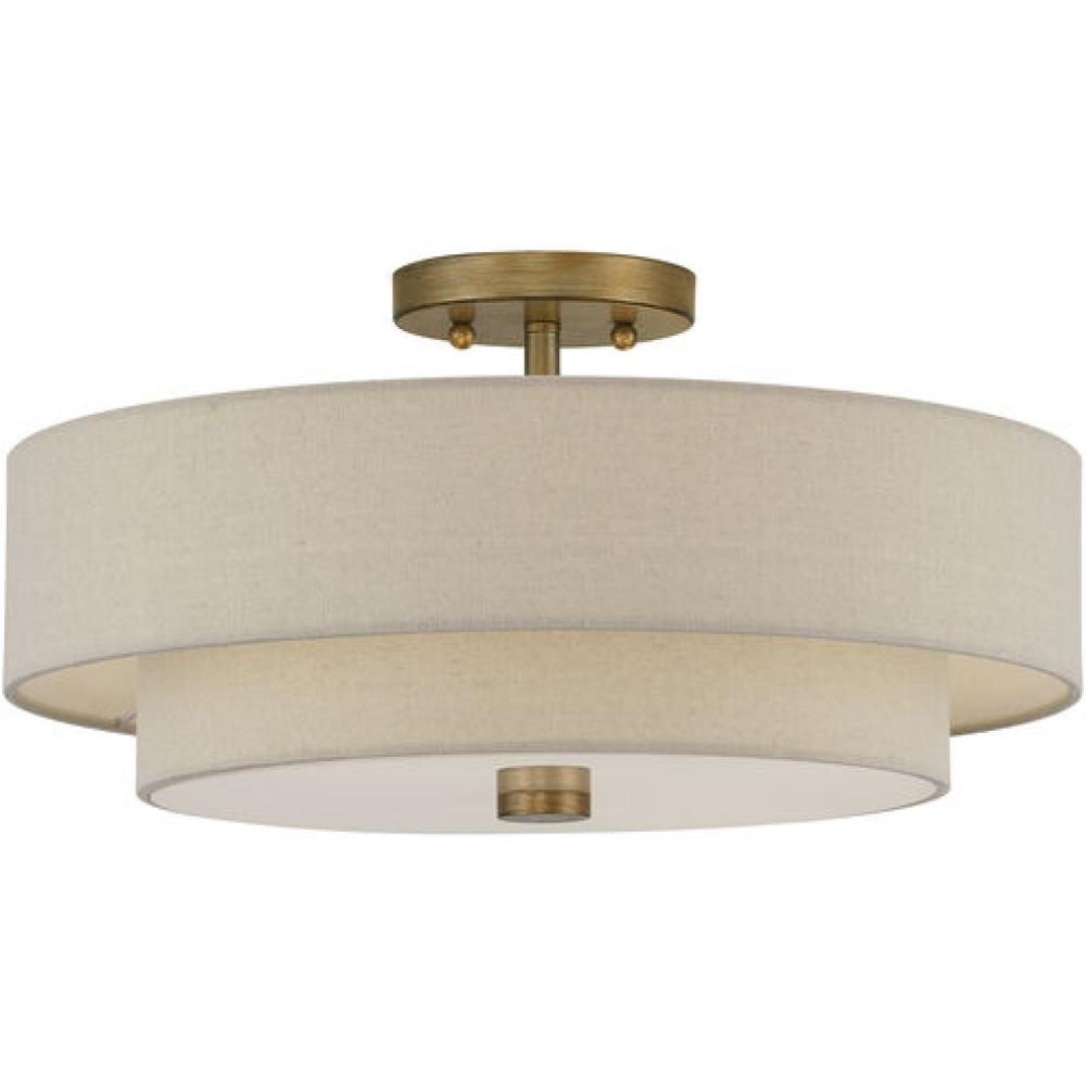 4 Light Antique Gold Leaf Large Semi-Flush