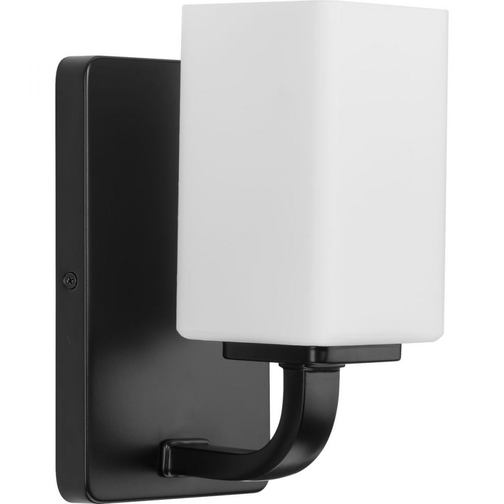 Cowan Collection One-Light Modern Matte Black Etched Opal Glass Bath Vanity Light