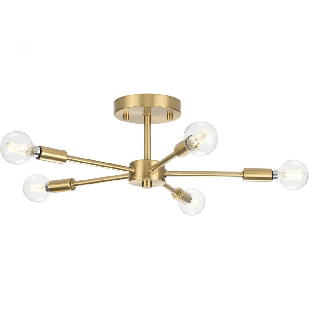 Delayne Collection Five-Light Mid-Century Modern Brushed Bronze Semi-Flush Mount Light