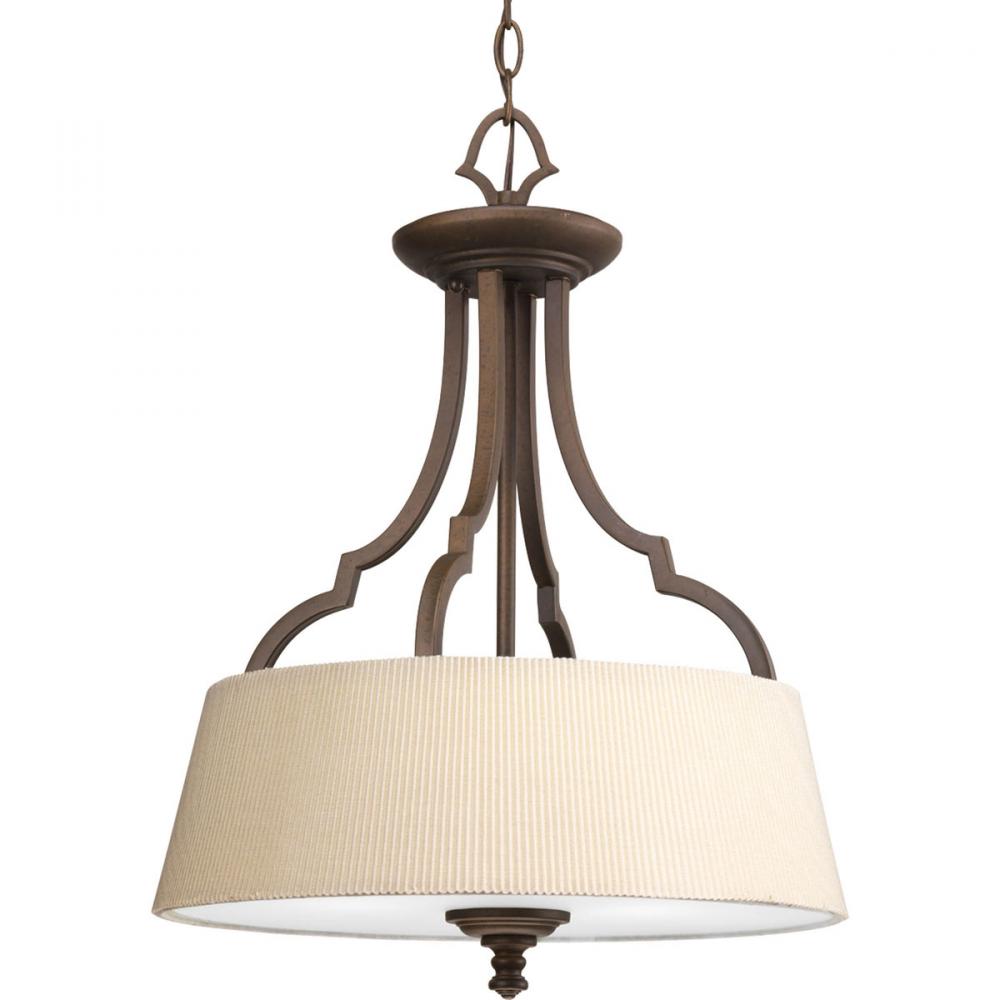 Three Light Roasted Java Ivory Pleated Glass Foyer Hall Pendant