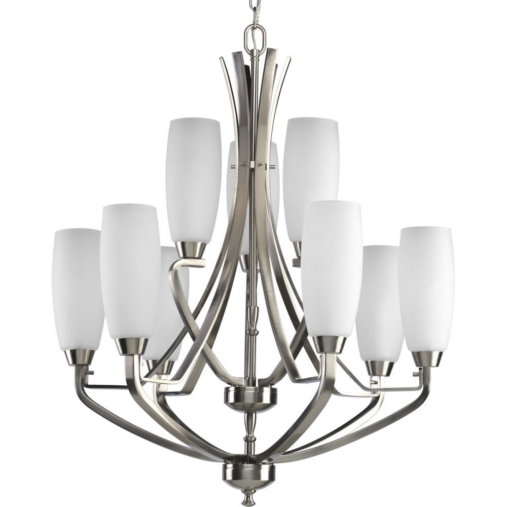 Wisten Collection Nine-Light Brushed Nickel Etched Glass Modern Chandelier Light