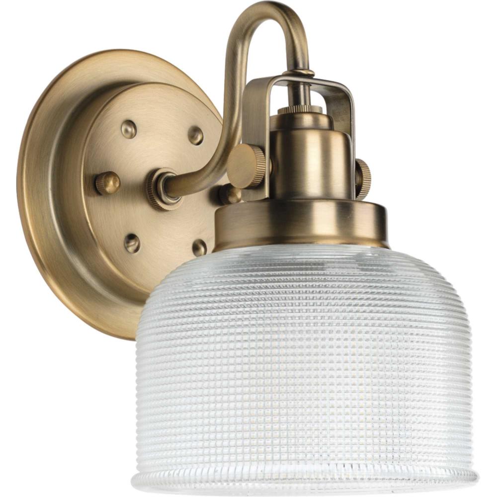 Archie Collection One-Light Vintage Brass Clear Double Prismatic Glass Coastal Bath Vanity Light