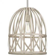 Progress P500343-185 - Chastain Collection One-Light Brushed Nickel Bleached Oak Basket Farmhouse Pendant Light