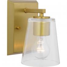 Progress P300457-191 - Vertex Collection One-Light Brushed  Gold Clear Glass Contemporary Bath Light