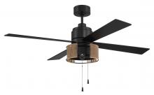 Craftmade KNS52FB4 - Kensey 52" 4-Blade Ceiling Fan in Flat Black w/ Flat Black/Natural Oak Blades; Integrated Light 