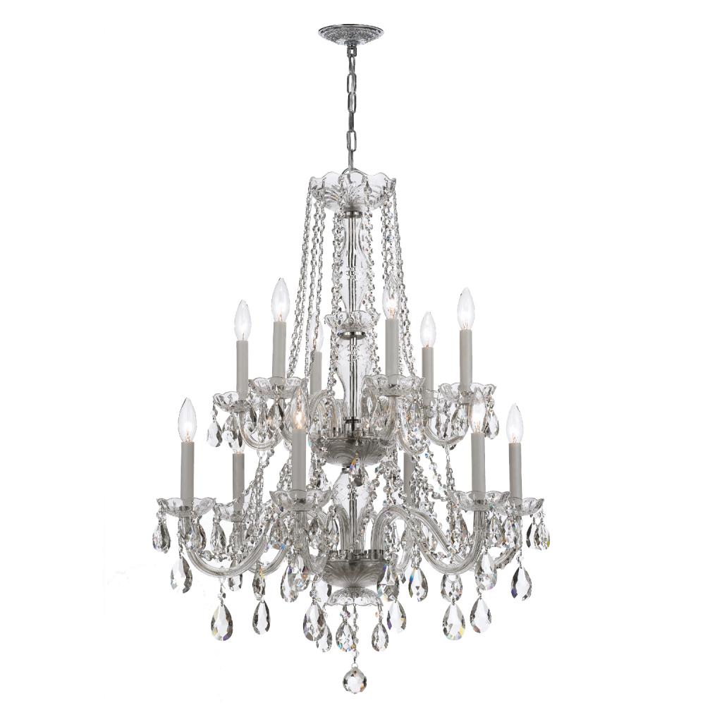 Traditional Crystal 12 Light Hand Cut Crystal Polished Chrome Chandelier