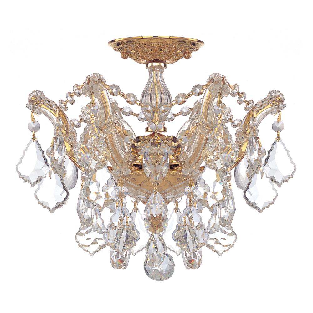 Maria Theresa 3 Light Hand Cut Crystal Gold Semi Flush Mount