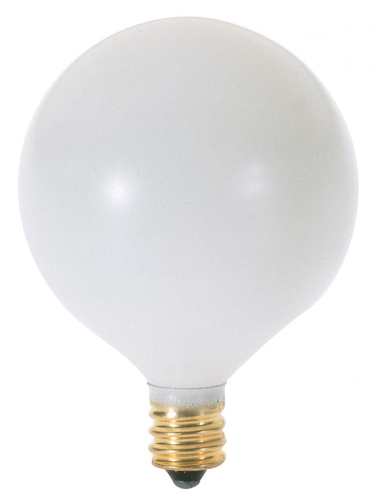 25 Watt G16 1/2 Incandescent; Satin White; 2500 Average rated hours; 162 Lumens; Candelabra base;