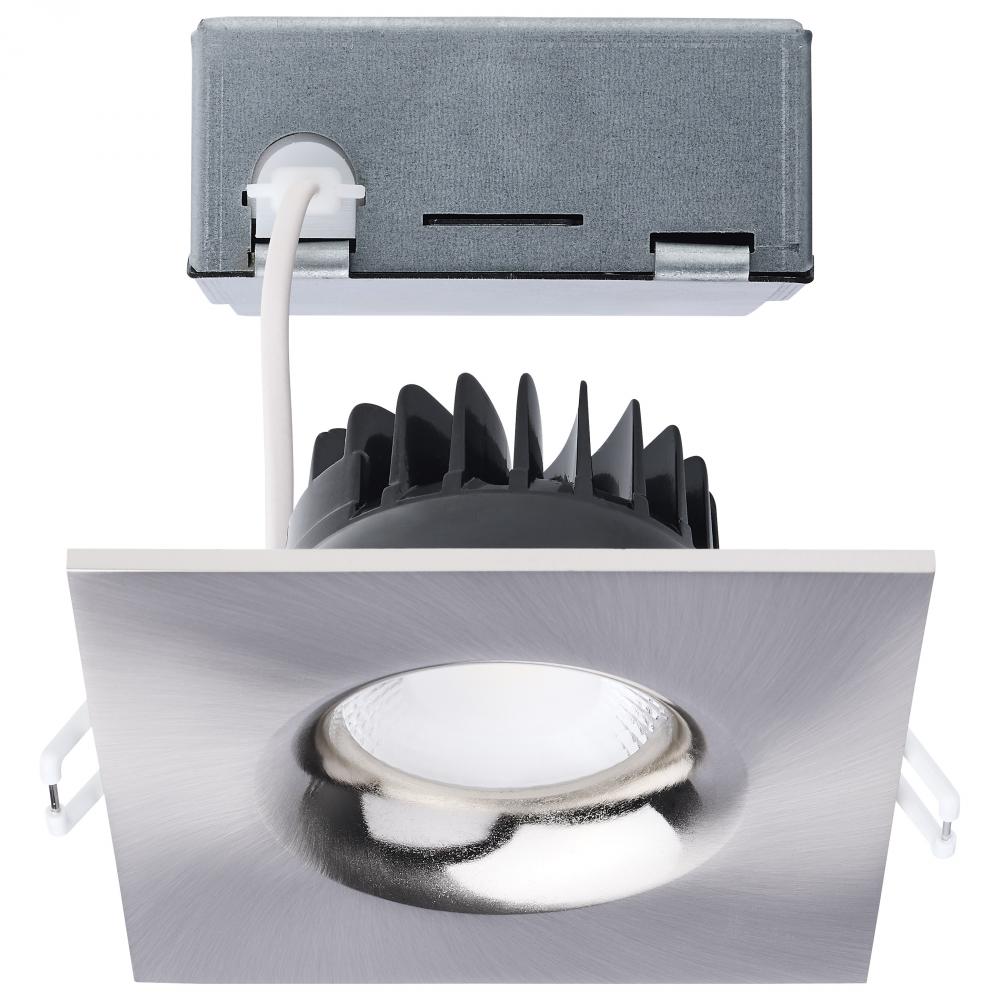 10 Watt LED Direct Wire Downlight; Remote Driver; CCT Selectable; Dimmable; Square; Brushed Nickel