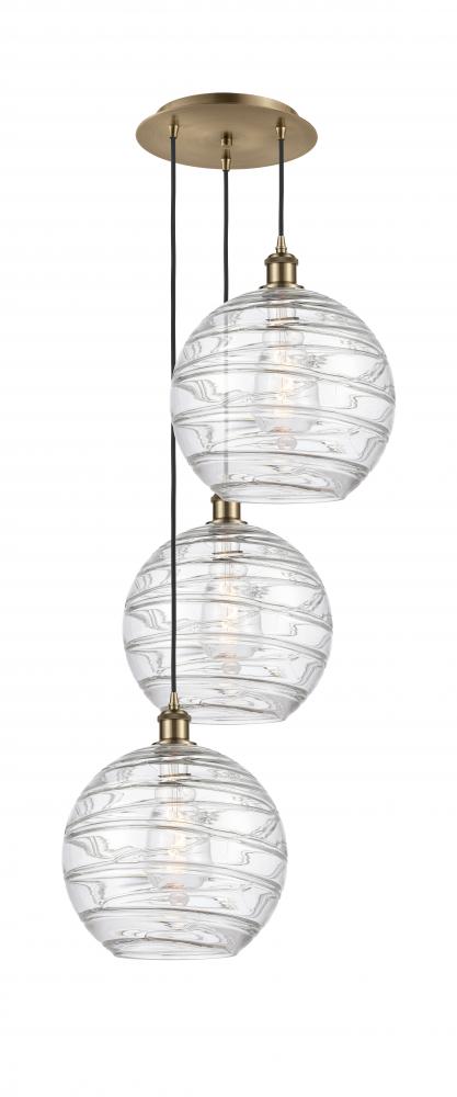 Athens Deco Swirl - 3 Light - 19 inch - Antique Brass - Cord hung - Multi Pendant