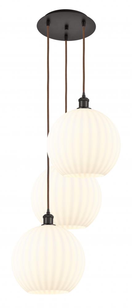 White Venetian - 3 Light - 19 inch - Oil Rubbed Bronze - Cord Hung - Multi Pendant