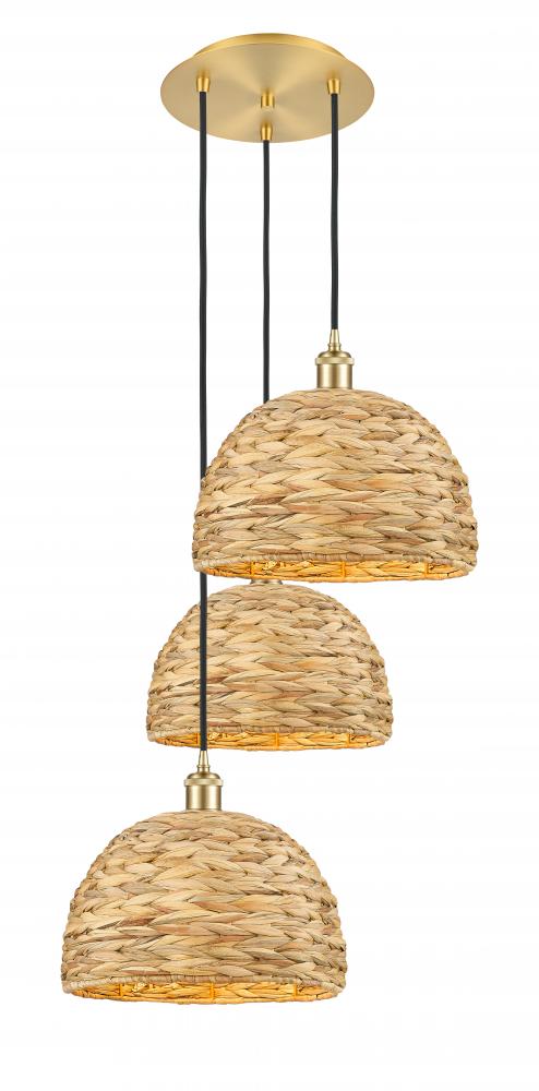 Woven Rattan - 3 Light - 19 inch - Satin Gold - Cord hung - Multi Pendant