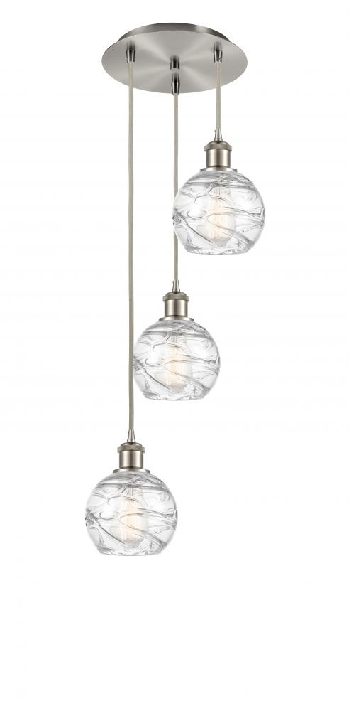 Athens Deco Swirl - 3 Light - 12 inch - Brushed Satin Nickel - Cord hung - Multi Pendant