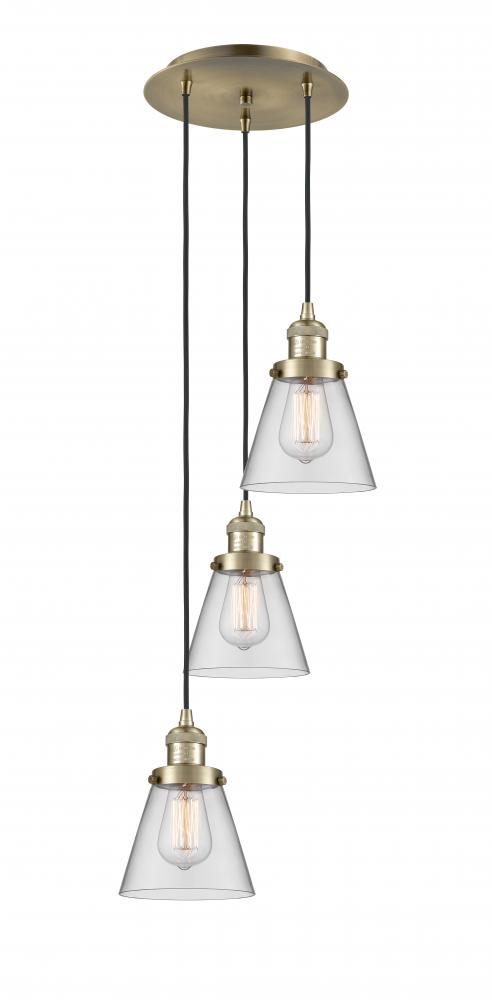 Cone - 3 Light - 13 inch - Antique Brass - Cord hung - Multi Pendant