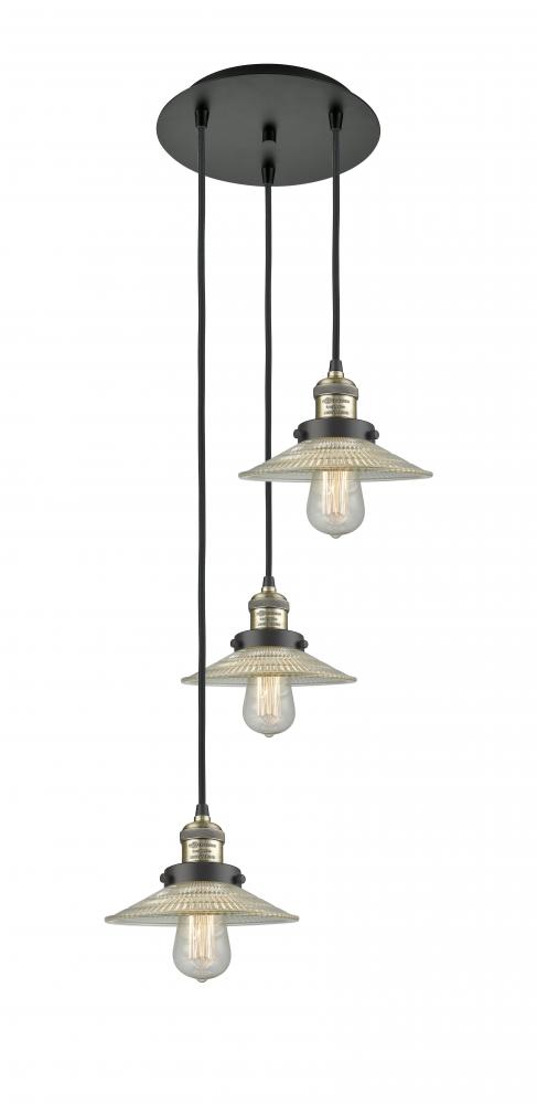 Halophane - 3 Light - 16 inch - Black Antique Brass - Cord hung - Multi Pendant