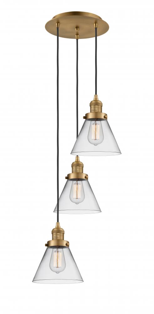 Cone - 3 Light - 14 inch - Brushed Brass - Cord hung - Multi Pendant