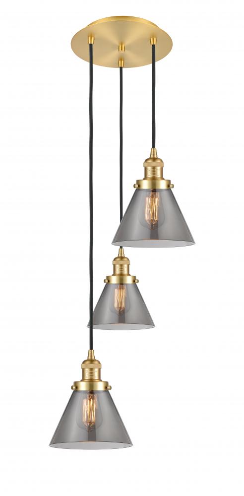 Cone - 3 Light - 14 inch - Satin Gold - Cord hung - Multi Pendant