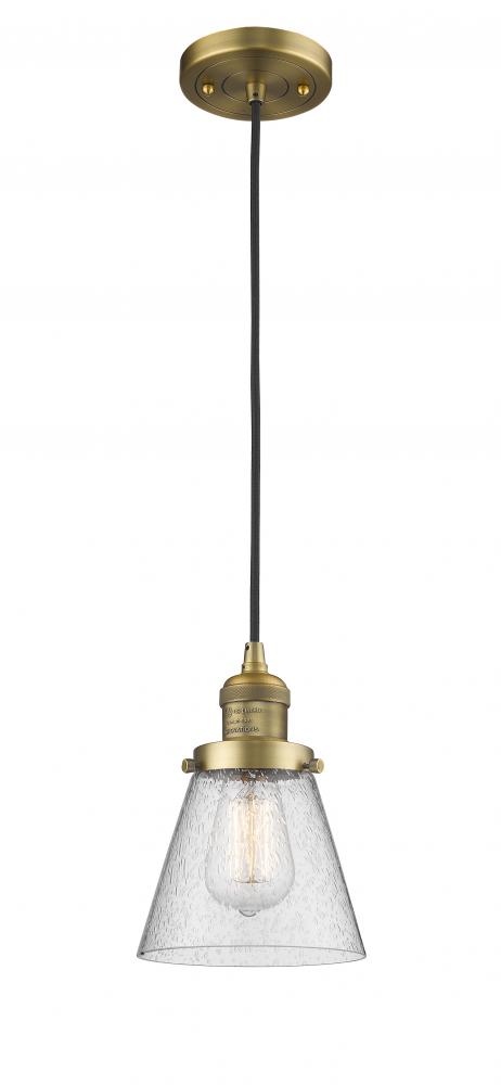Cone - 1 Light - 6 inch - Brushed Brass - Cord hung - Mini Pendant