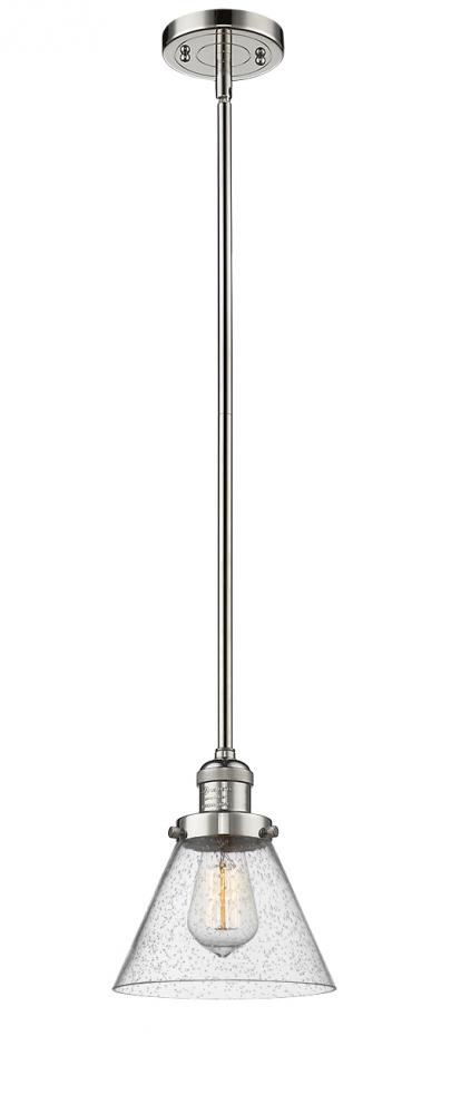 Cone - 1 Light - 8 inch - Polished Nickel - Stem Hung - Mini Pendant