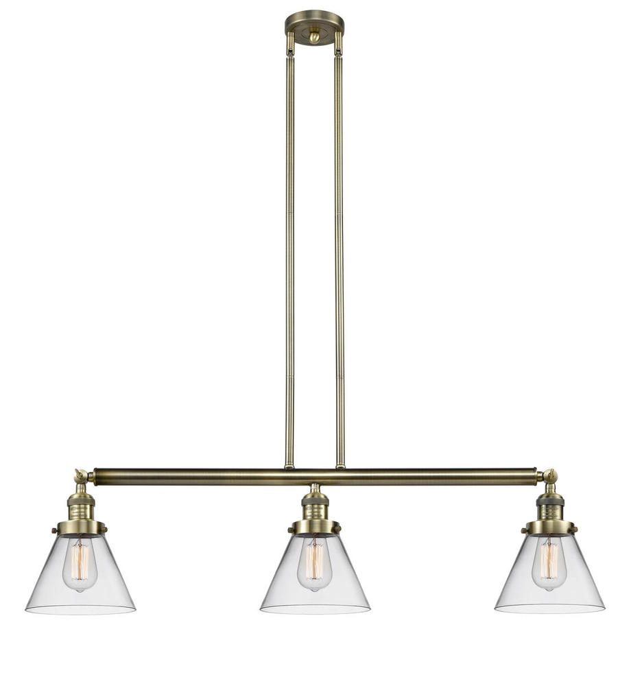 Cone - 3 Light - 40 inch - Antique Brass - Stem Hung - Island Light