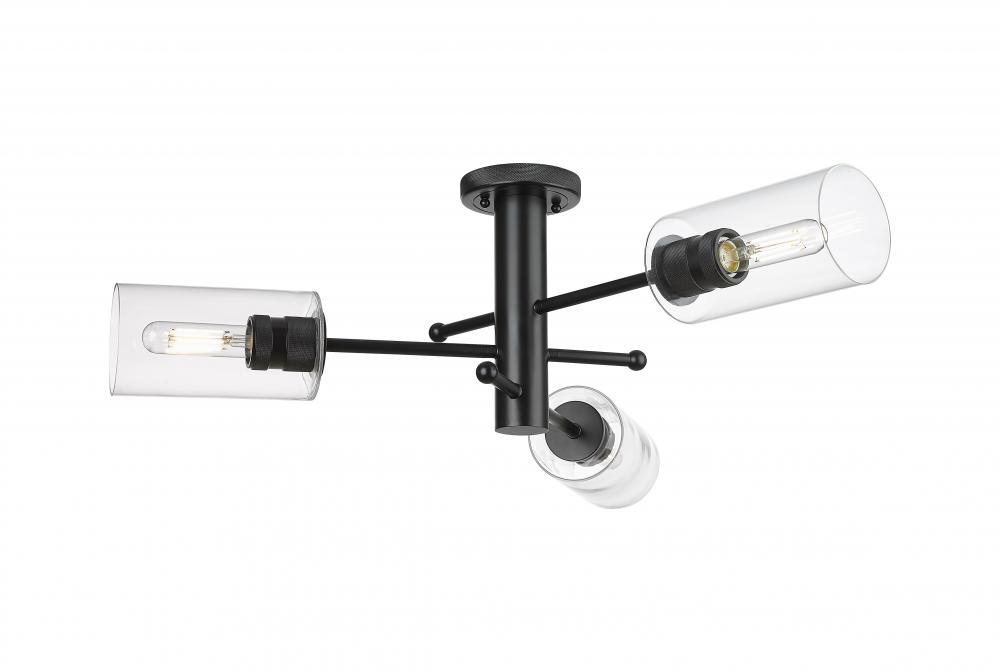 Crown Point - 3 Light - 34 inch - Matte Black - Semi-Flush Mount