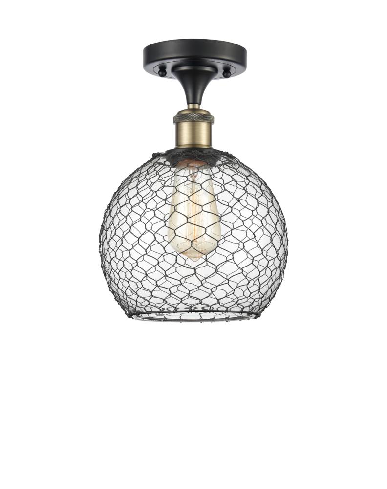 Farmhouse Chicken Wire - 1 Light - 8 inch - Black Antique Brass - Semi-Flush Mount