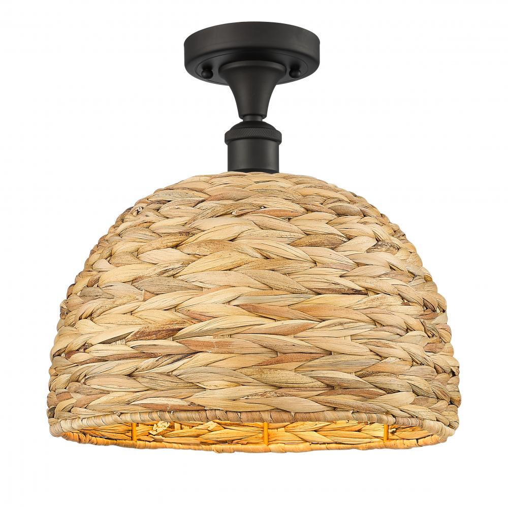 Woven Rattan - 1 Light - 12 inch - Oil Rubbed Bronze - Semi-Flush Mount