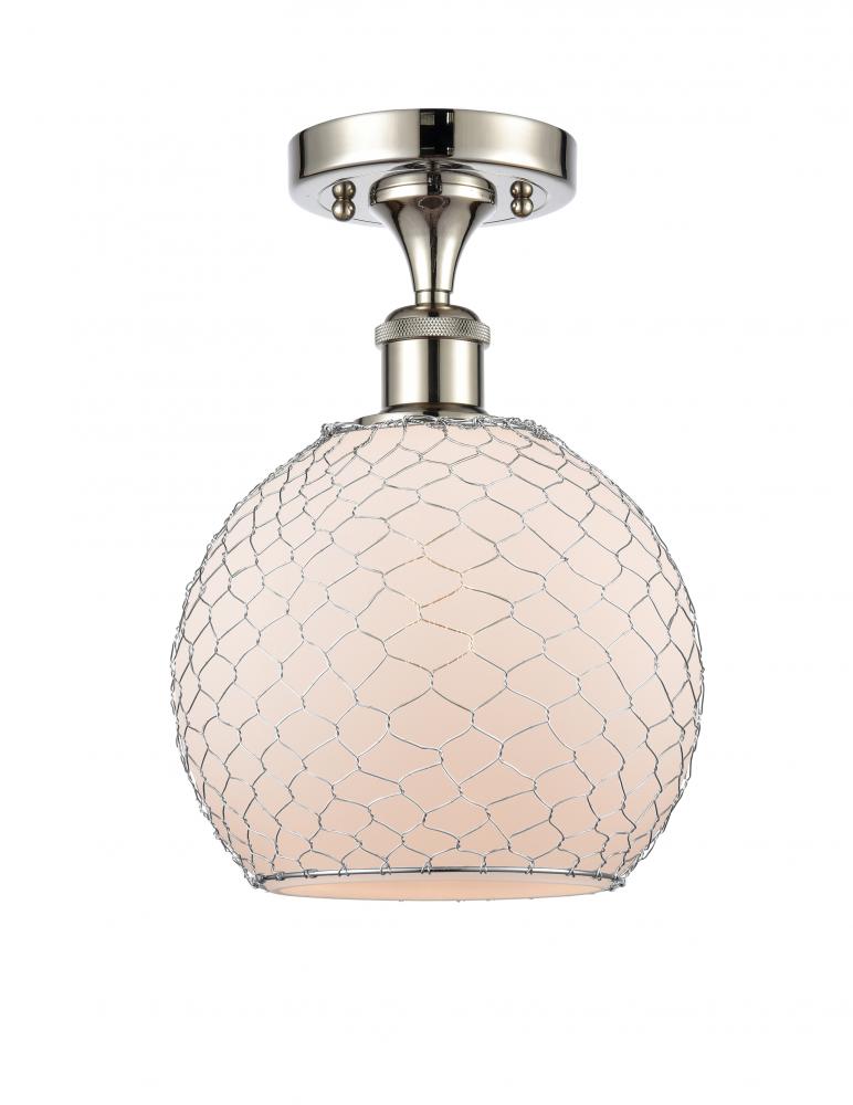 Farmhouse Chicken Wire - 1 Light - 8 inch - Polished Nickel - Semi-Flush Mount