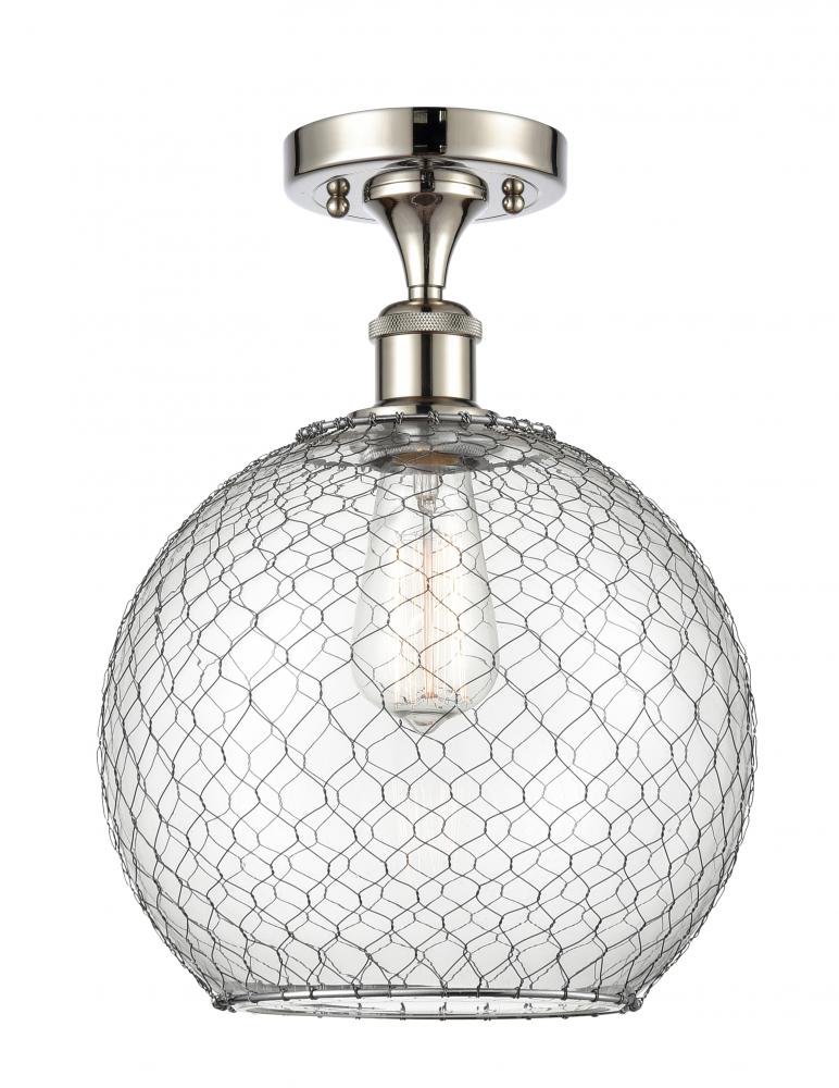 Farmhouse Chicken Wire - 1 Light - 10 inch - Polished Nickel - Semi-Flush Mount