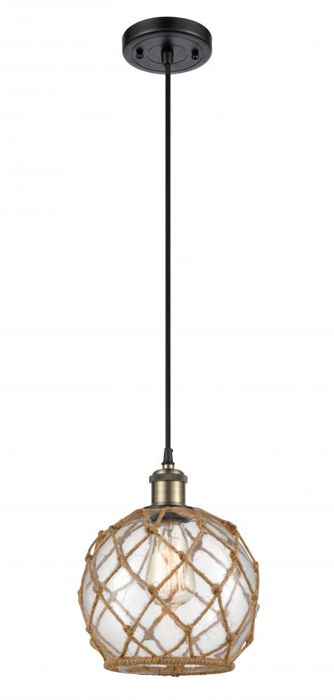 Farmhouse Rope - 1 Light - 8 inch - Black Antique Brass - Cord hung - Mini Pendant