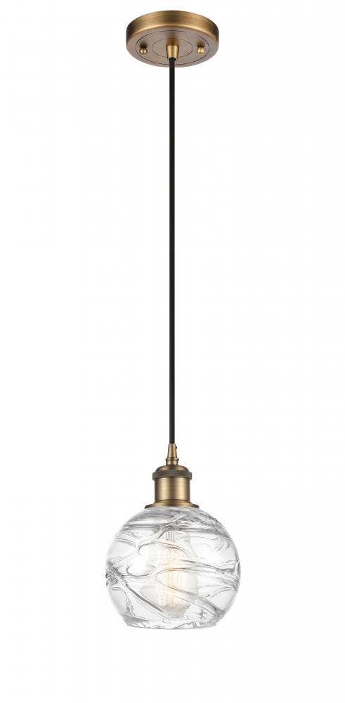 Athens Deco Swirl - 1 Light - 6 inch - Brushed Brass - Cord hung - Mini Pendant