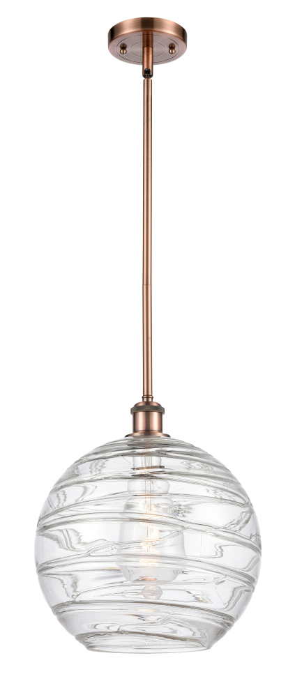 Athens Deco Swirl - 1 Light - 12 inch - Antique Copper - Stem hung - Mini Pendant