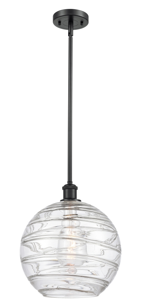 Athens Deco Swirl - 1 Light - 12 inch - Matte Black - Stem hung - Mini Pendant
