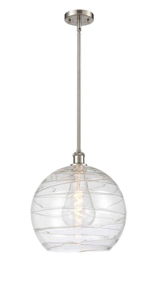 Athens Deco Swirl - 1 Light - 14 inch - Brushed Satin Nickel - Stem hung - Mini Pendant