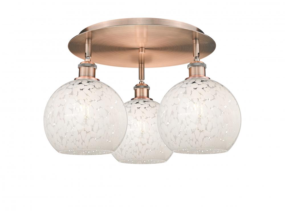 White Mouchette - 3 Light - 20 inch - Antique Copper - Flush Mount