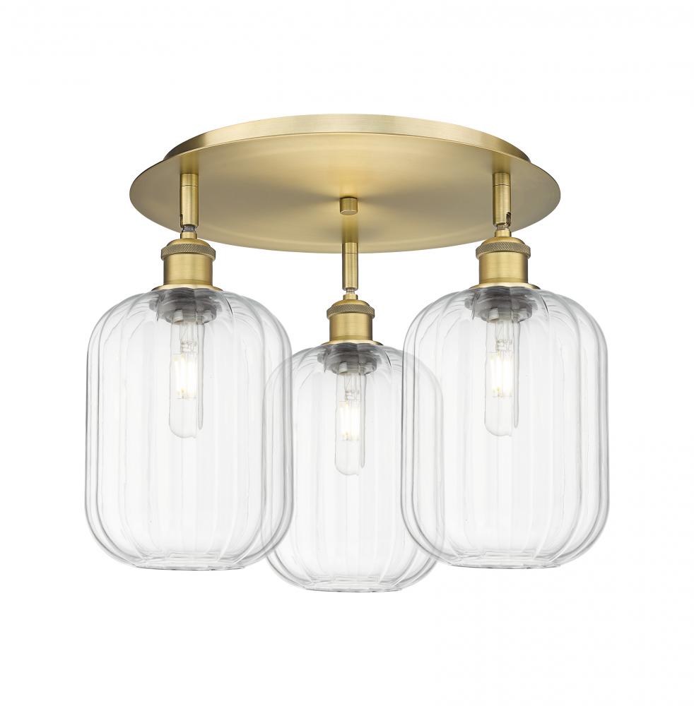 Preston Cylinder - 3 Light - 19 inch - Brushed Brass - Semi-Flush Mount