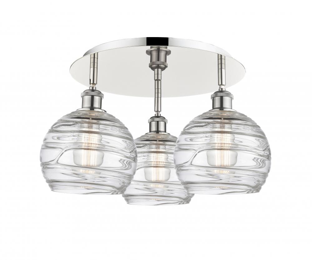 Athens Deco Swirl - 3 Light - 20 inch - Polished Nickel - Flush Mount