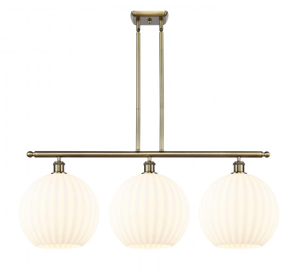 White Venetian - 3 Light - 39 inch - Antique Brass - Stem Hung - Island Light