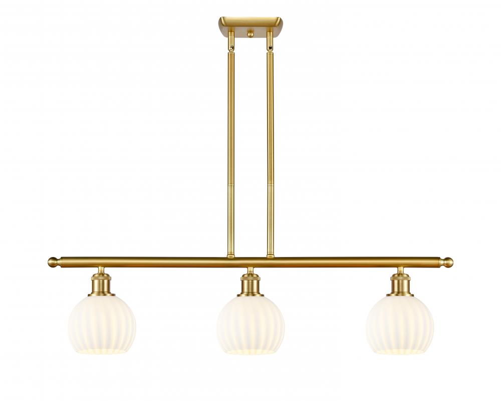 White Venetian - 3 Light - 36 inch - Satin Gold - Stem Hung - Island Light