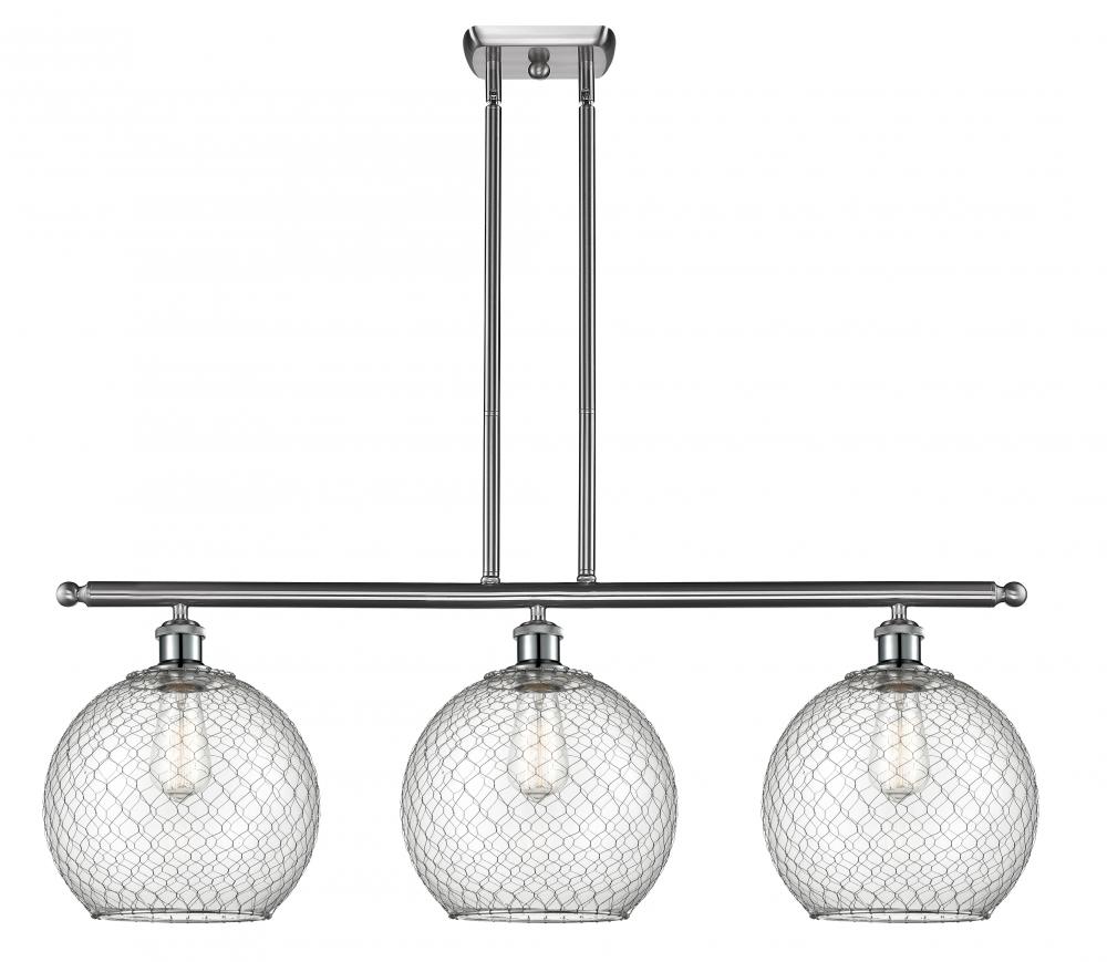 Farmhouse Chicken Wire - 3 Light - 37 inch - Brushed Satin Nickel - Cord hung - Island Light