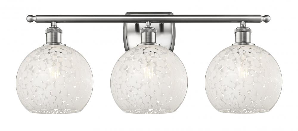 White Mouchette - 3 Light - 28 inch - Brushed Satin Nickel - Bath Vanity Light