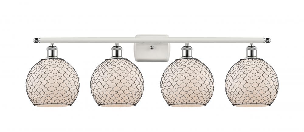 Farmhouse Chicken Wire - 4 Light - 38 inch - White Polished Chrome - Bath Vanity Light