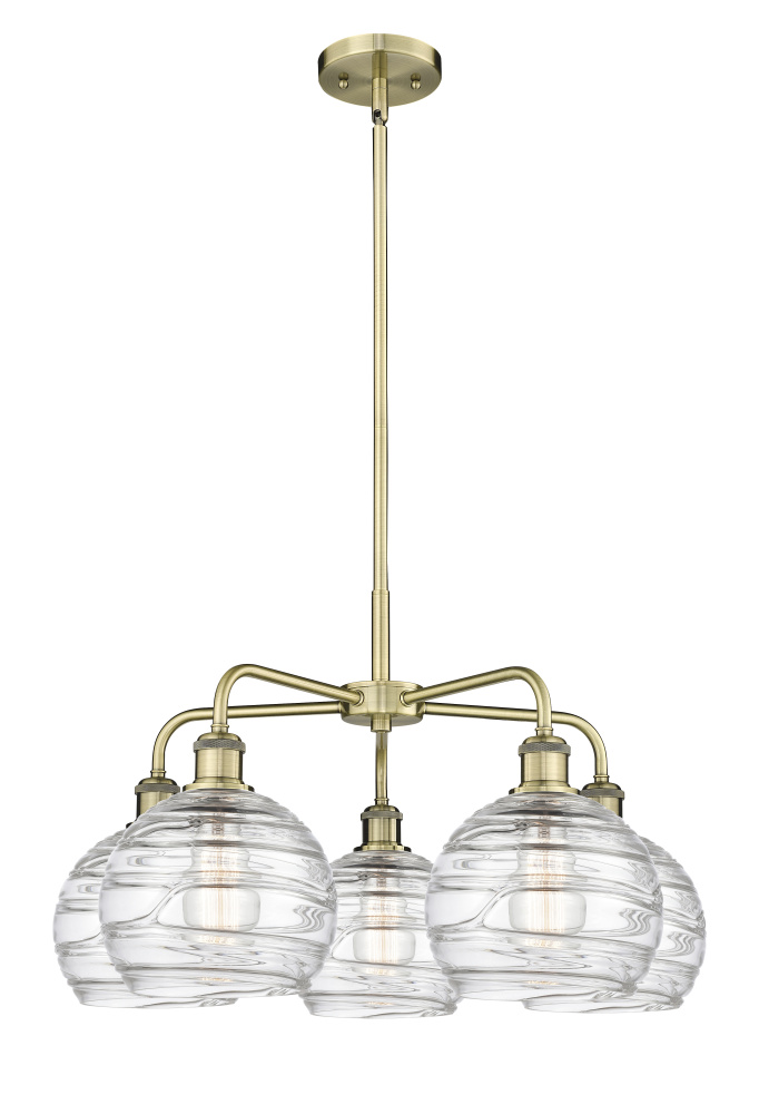 Athens Deco Swirl - 5 Light - 27 inch - Antique Brass - Stem hung - Chandelier
