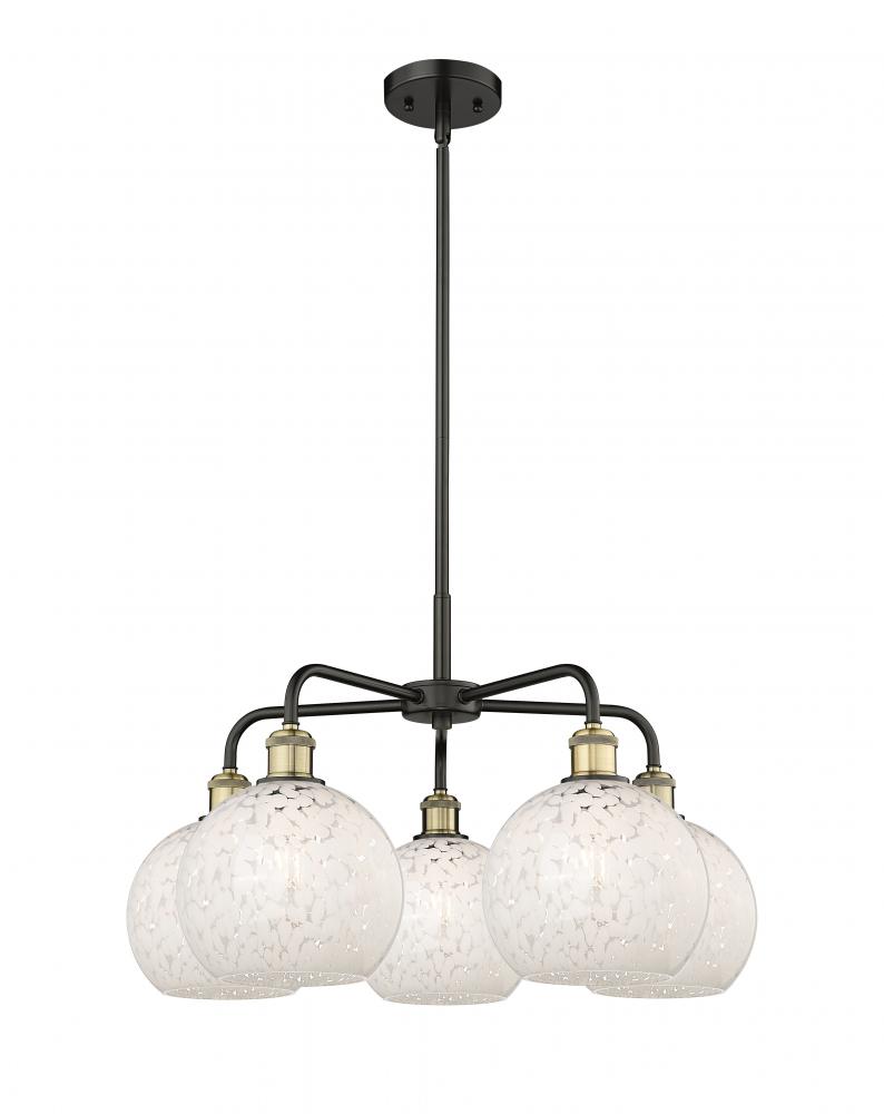 White Mouchette - 5 Light - 26 inch - Black Antique Brass - Chandelier