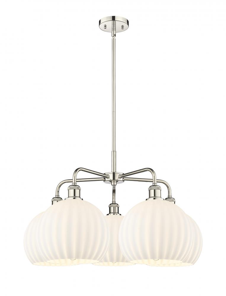 White Venetian - 5 Light - 28 inch - Polished Nickel - Chandelier