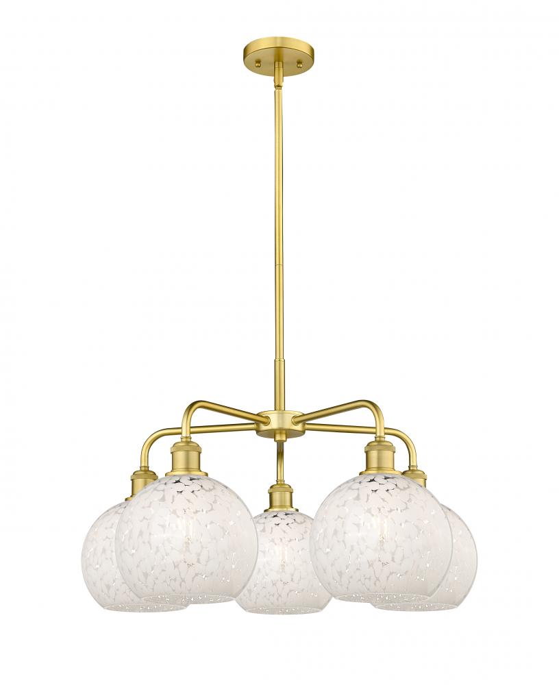 White Mouchette - 5 Light - 26 inch - Satin Gold - Chandelier