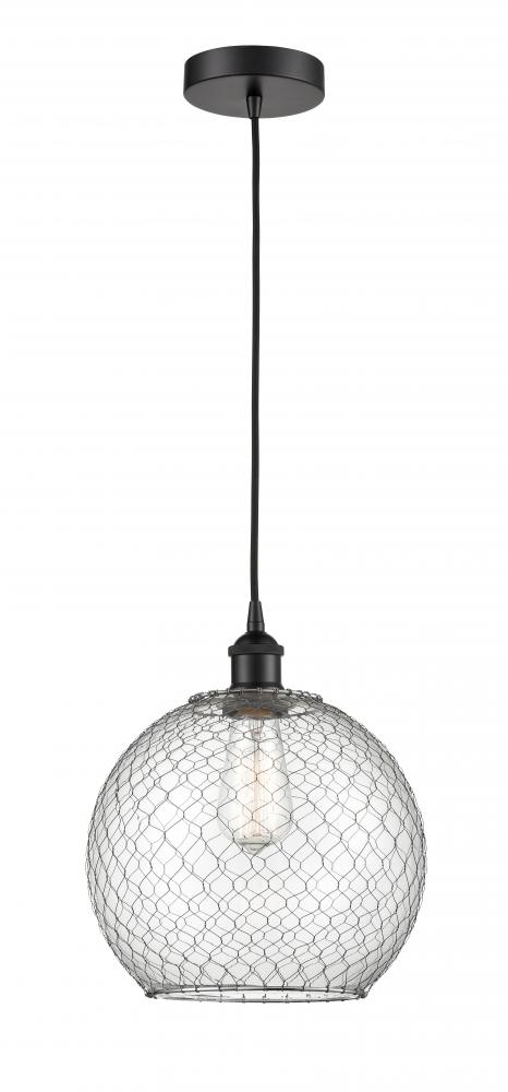 Farmhouse Chicken Wire - 1 Light - 10 inch - Matte Black - Cord hung - Mini Pendant